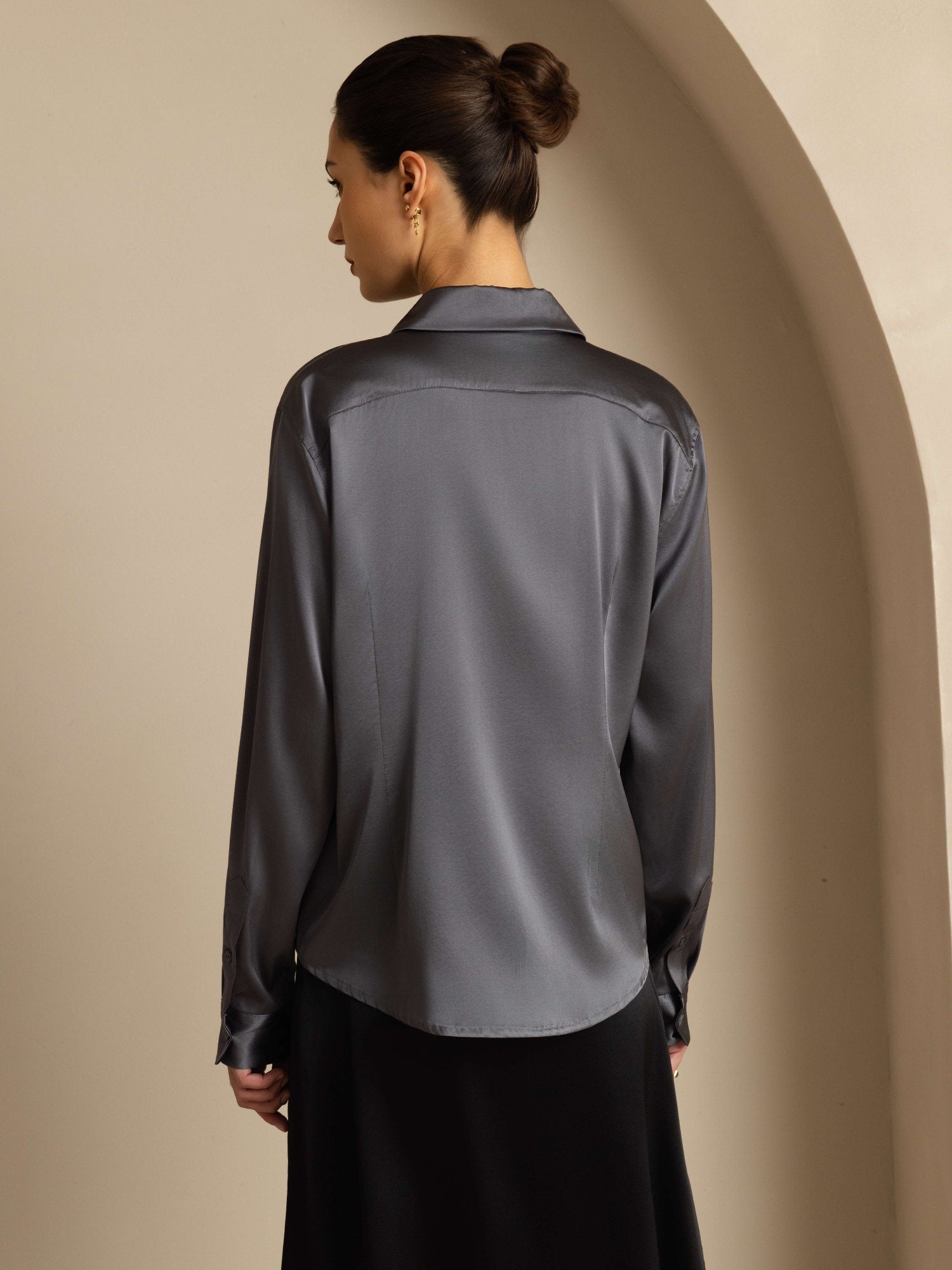 [Mørkegrå] SilkSilky-NO Silke Womens Shirt 002