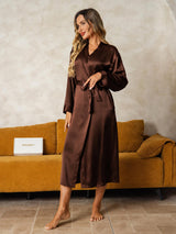 [Brun] SilkSilky-NO Long Sleeve Morgenkåpe for Kvinner 004