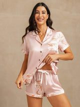 [Rosa] SilkSilky-NO Short Sleeve Lapel Collar Pyjamas for Kvinner 006