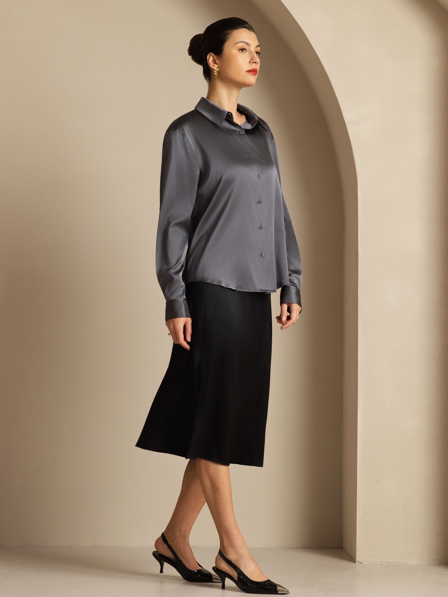 [Mørkegrå] SilkSilky-NO Silke Womens Shirt 004