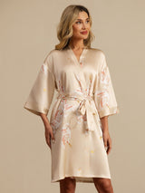 [Champagne] SilkSilky-NO 19Momme 3/4 erme Morgenkåpe for Kvinner 003