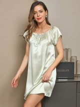 [Mintgrønn] SilkSilky-NO Cap Sleeve Square Neck Nattkjole 003