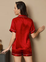 [Vin] SilkSilky-NO Short Sleeve Lapel Collar Pyjamas for Kvinner 002