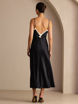 [Svart] SilkSilky-NO Spaghetti Strap V Neck Kjole 002
