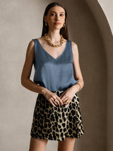 [Ekte Petrol] SilkSilky-NO Sleeveless V Neck Camisole Topp 008