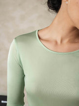 [Grønn] SilkSilky-NO Long Sleeve Round Neck Dame Langt Undertøy 005