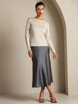 [Grå] SilkSilky-NO Long Sleeve Crew Neck T-skjorte for Kvinner 009
