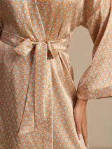 [Gul Hjerte Geo] SilkSilky-NO Long Sleeve Morgenkåpe for Kvinner 004