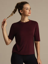 [Windsorvin] SilkSilky-NO Halv erme Tett Crew Neck T-skjorte for Kvinner 001