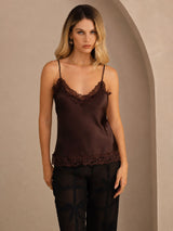 [Brun] SilkSilky-NO V Neck Camisole Topp 001