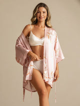 [Rosa] SilkSilky-NO 19Momme 3/4 erme Morgenkåpe for Kvinner 005