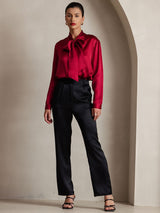 [Vin] SilkSilky-NO Long Sleeve Tie Neck Damebluser 003