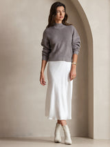 [Hvit] SilkSilky-NO Spaghetti Strap V Neck Kjole 006