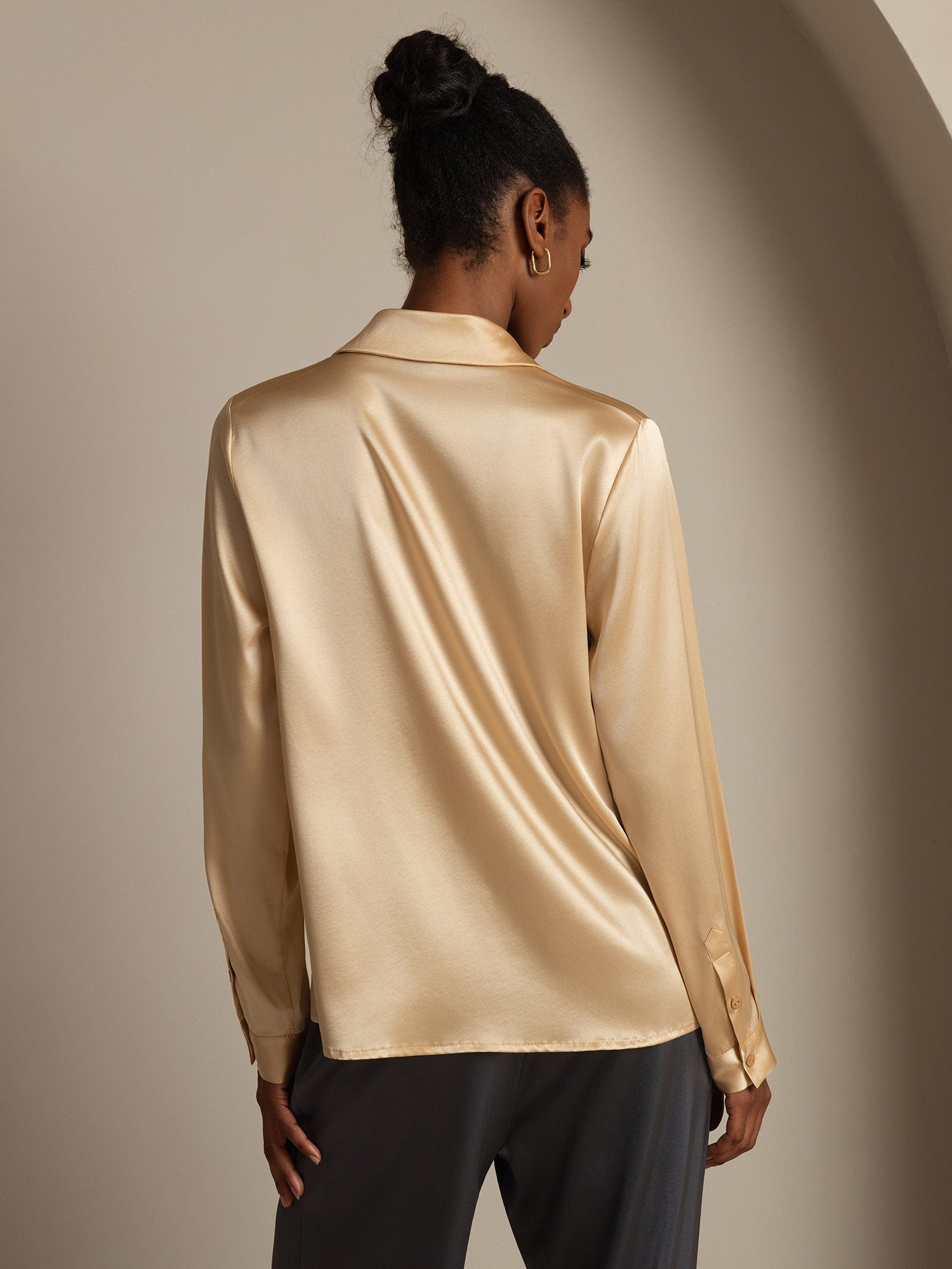 [Champagne] SilkSilky-NO 19Momme Silke Womens Shirt 003