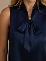 [Mørke blå] SilkSilky-NO Sleeveless Tie Neck Camisole Topp 007
