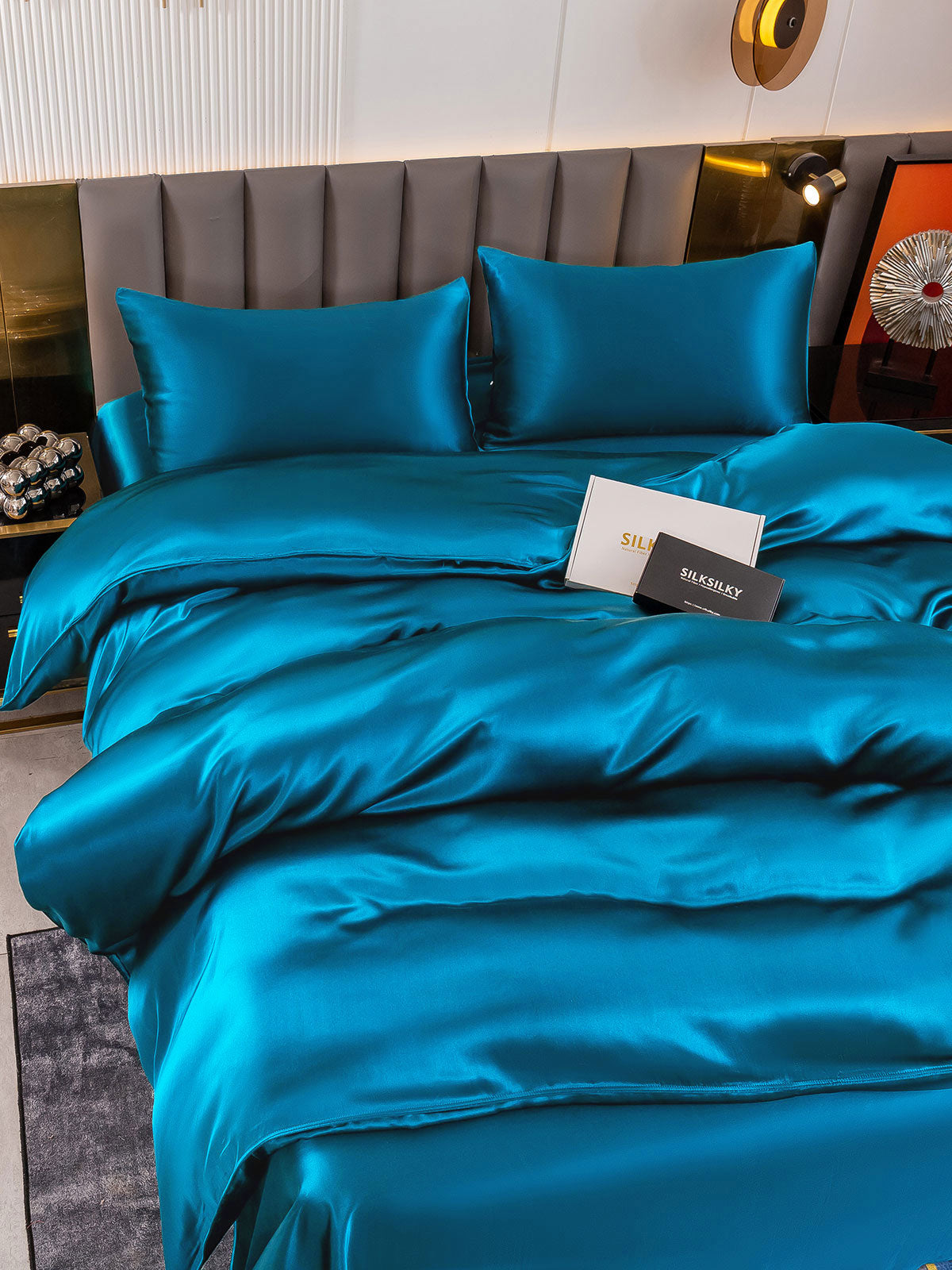 [Blågrønn] SilkSilky-NO 19Momme Bedding Set 003