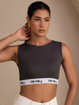 [Grå] SilkSilky-NO Sleeveless Crew Neck Camisole Topp 003