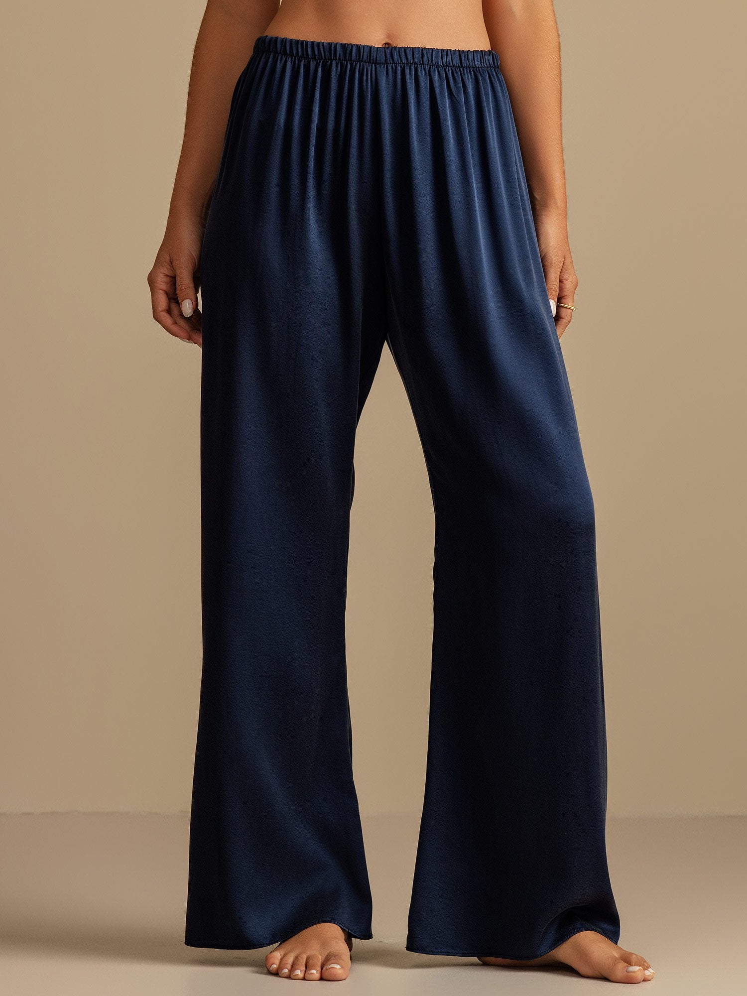 [Mørke blå] SilkSilky-NO 19Momme Silke Womens Sleep Bottoms 006,