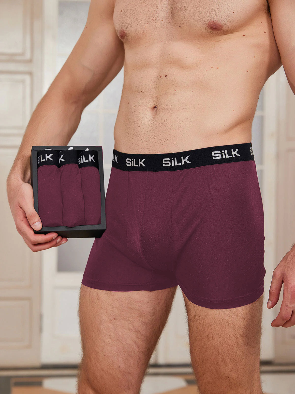 3-Pakning Herre Ultra Myke Komfortable Boxershorts i Ren Silke