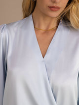[Lyse Blå] SilkSilky-NO Long Sleeve Wrap Damebluser 005