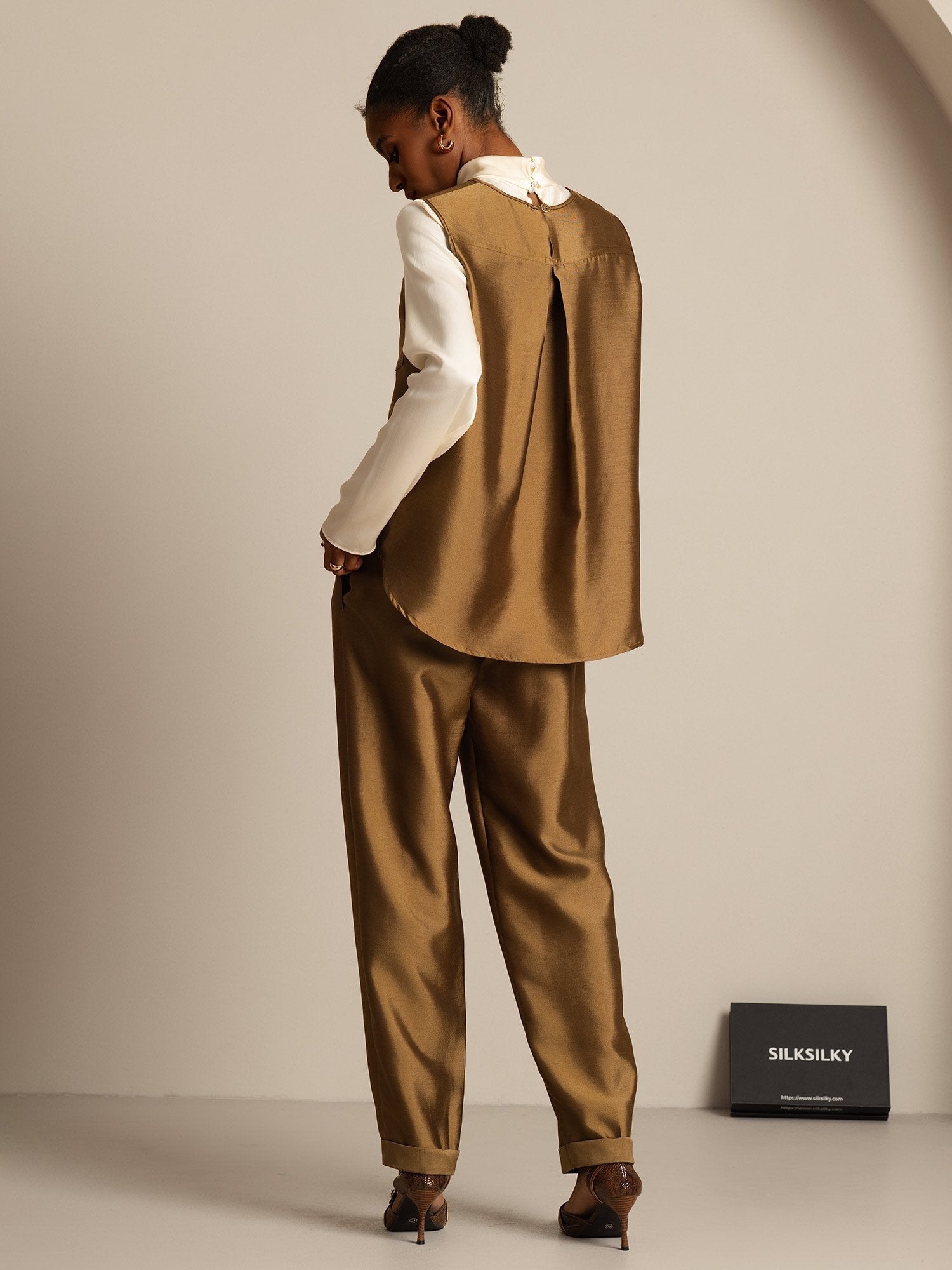 [Bronse] SilkSilky-NO 32Momme Silk-Wool Blend Womens Vest 007,