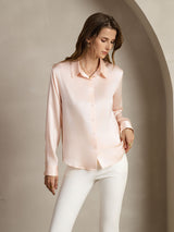 [Lyserosa] SilkSilky-NO Long Sleeve Lapel Collar Skjorte for Kvinner 006