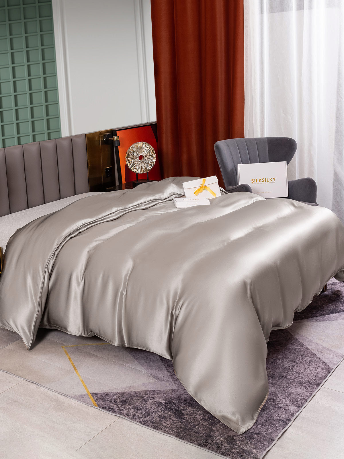 [Grå] SilkSilky-NO 25Momme Duvet Cover 004