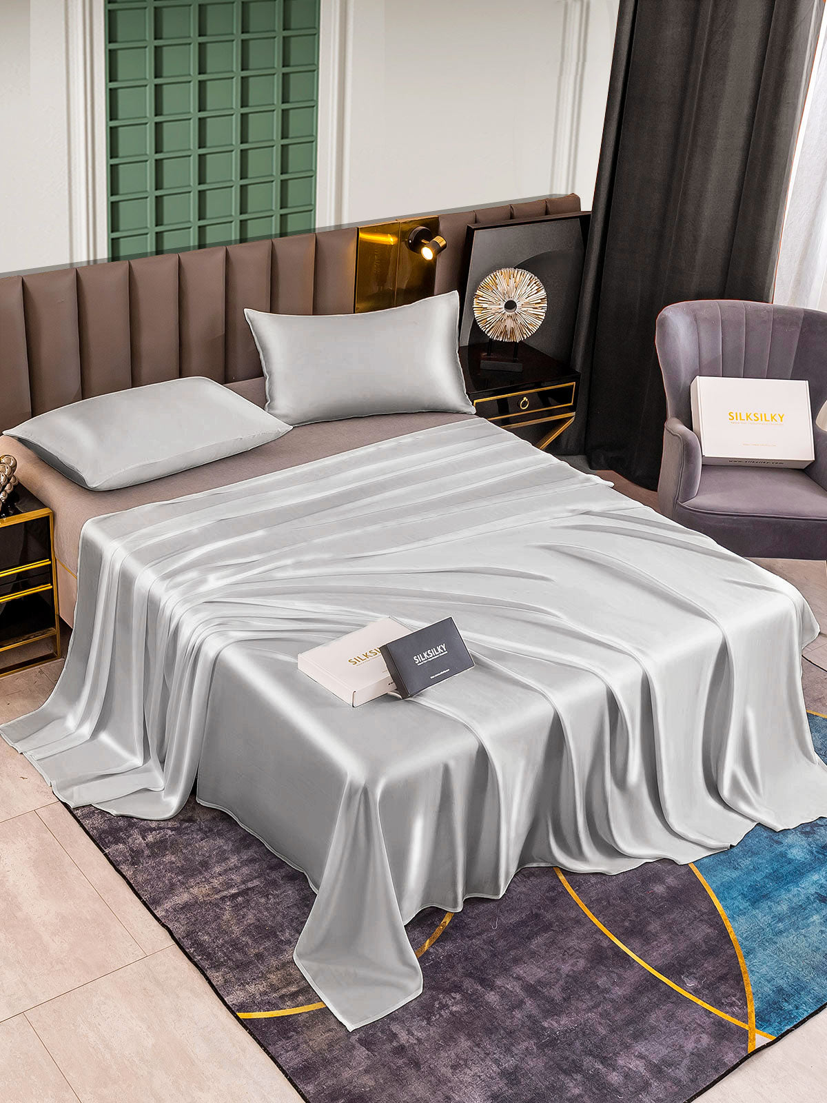 [Sølv] SilkSilky-NO 25Momme Bedding Set 003