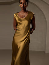 [Brun] SilkSilky-NO Cap Sleeve Scoop Neck Kjole 003