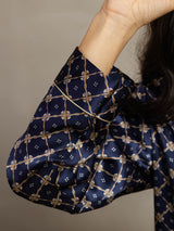 [Marine Kjede] SilkSilky-NO Long Sleeve Lapel Collar Pyjamas for Kvinner 007