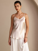 [Beige] SilkSilky-NO Spaghetti Strap V Neck Camisole Topp 001