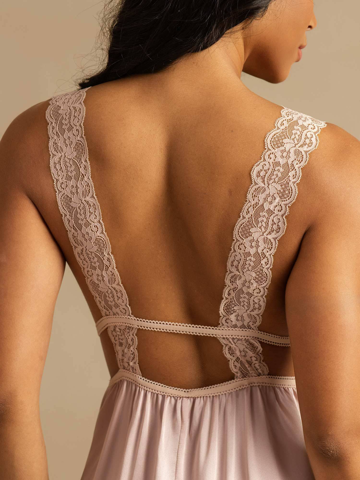 [Rosa] SilkSilky-NO Sleeveless Deep V Neck Nattkjole 007