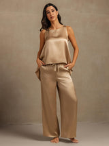 [Champagne] SilkSilky-NO Sleeveless Scoop Neck Camisole Topp 006