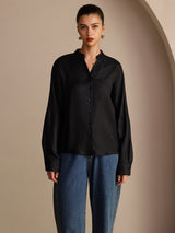 [Svart] SilkSilky-NO Long Sleeve Blouse 003