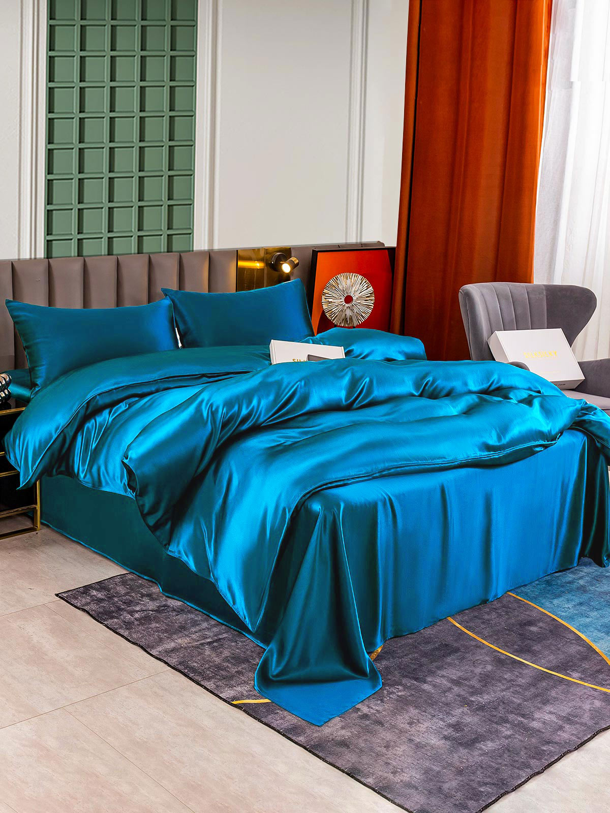 [Blågrønn] SilkSilky-NO 25Momme Bedding Set 002