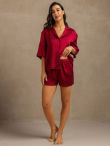[Vin] SilkSilky-NO 19Momme Halv erme Notchkrage Pyjamas for Kvinner 003