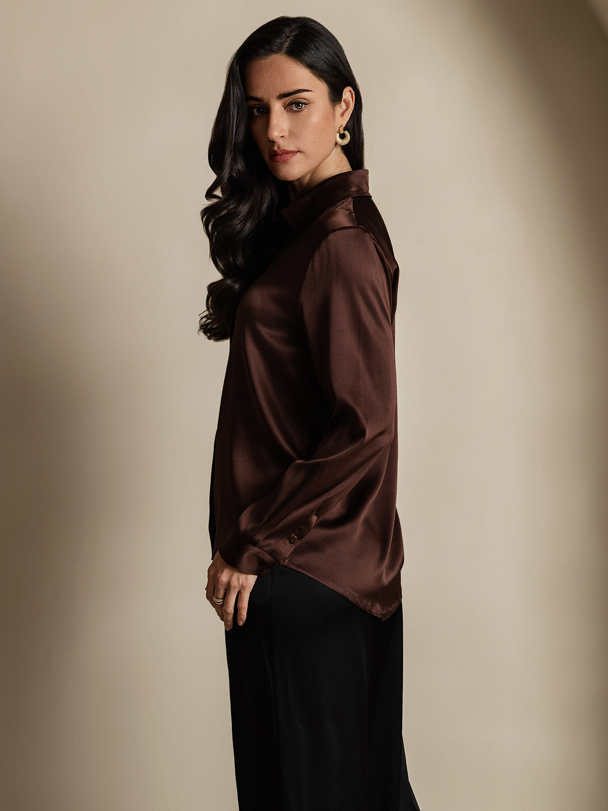 SilkSilky-NO 19Momme Silke Womens Shirt Kaffe 004
