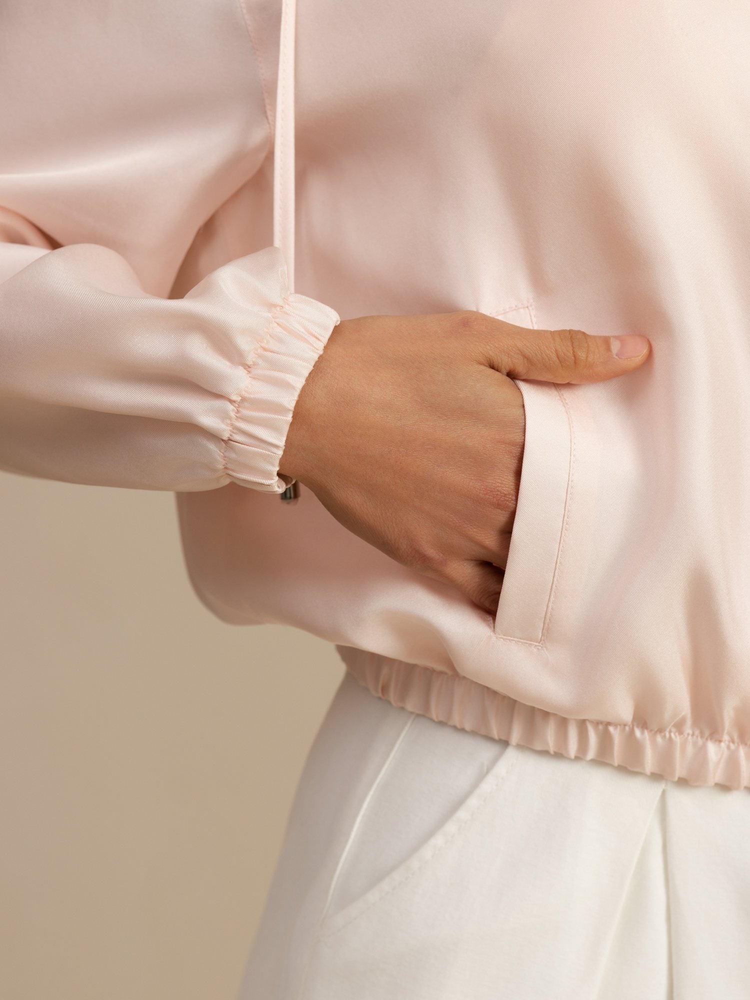 [Rosa] SilkSilky-NO 18Momme Langermet Ståkrave Yttertøy for Kvinner 005