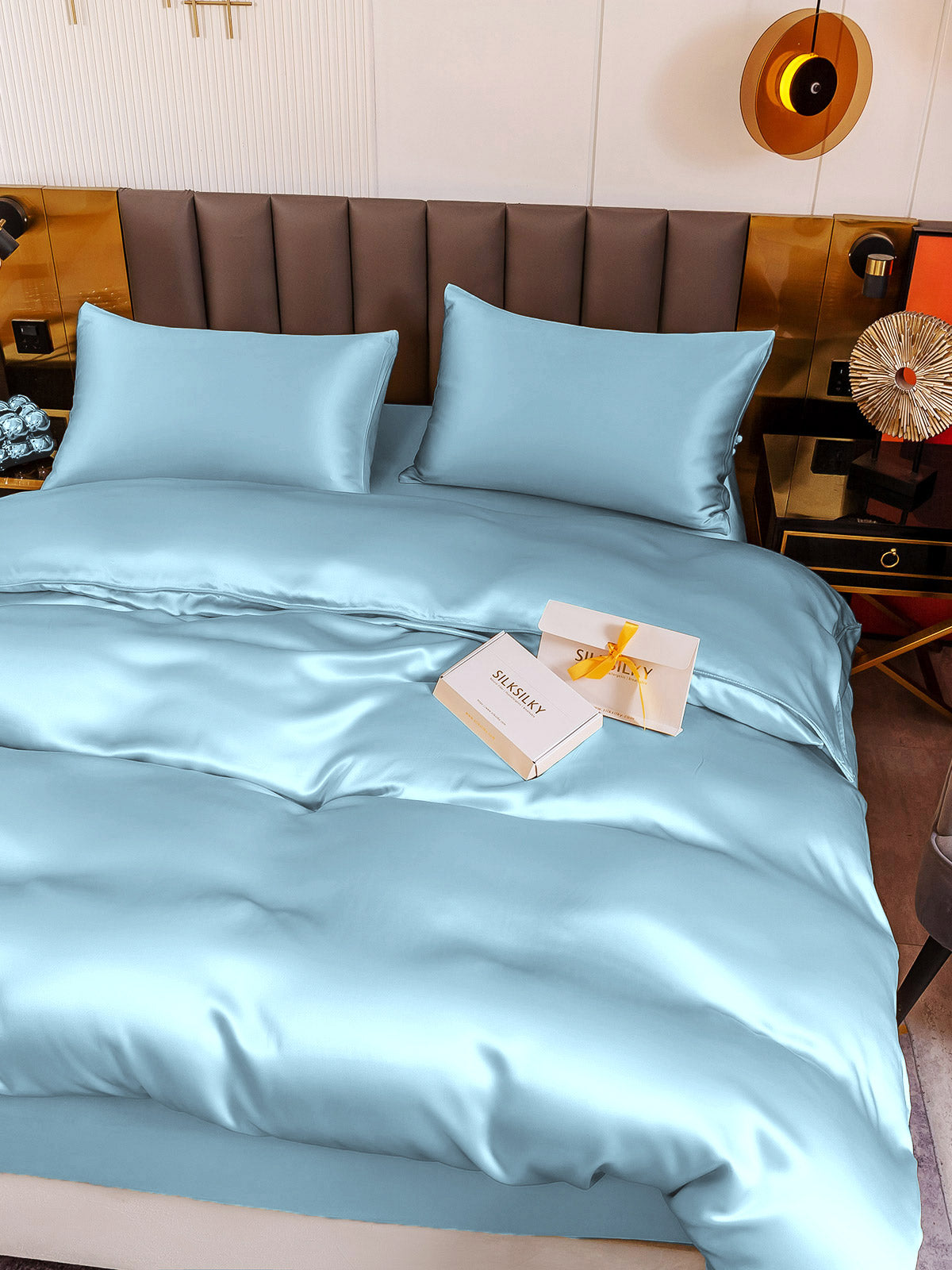 [Lyse Blå] SilkSilky-NO 19Momme Bedding Set 004