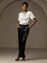 [Hvit] SilkSilky-NO Short Sleeve Cowl Neck Damebluser 006