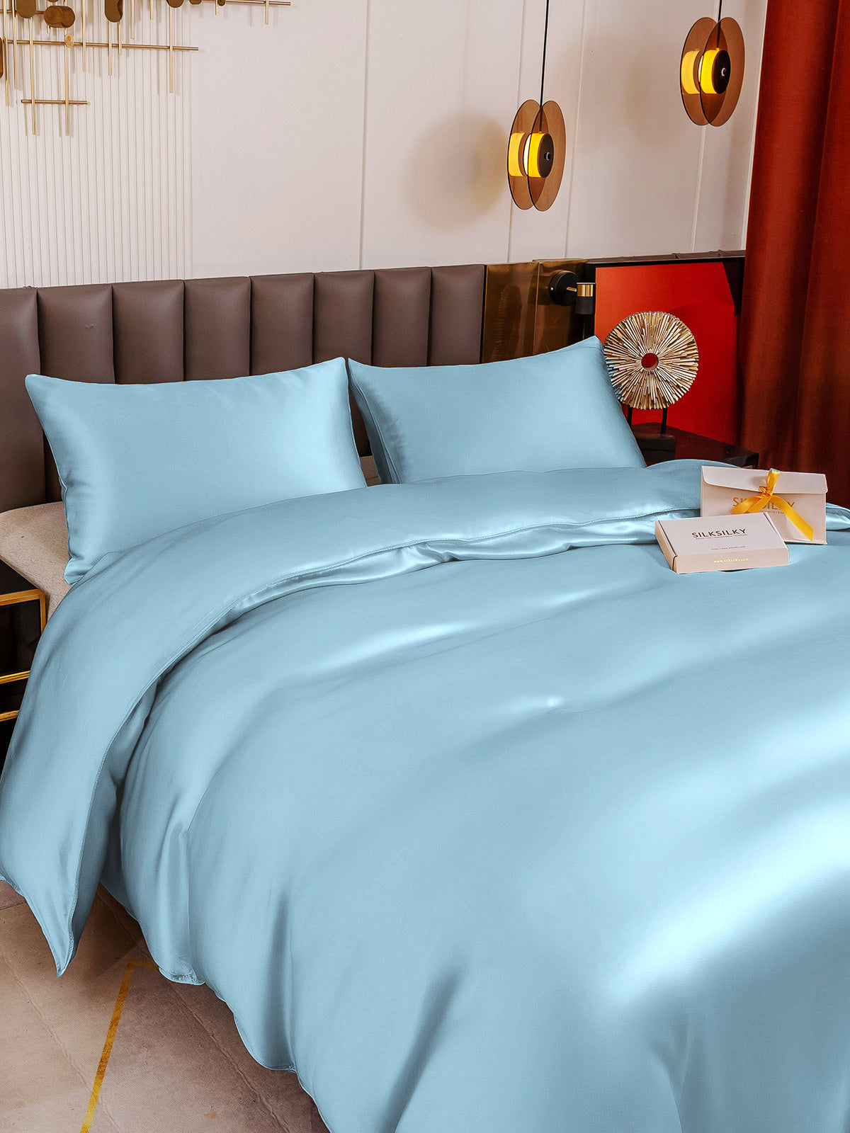 [Lyse Blå] SilkSilky-NO 19Momme Bedding Set 004