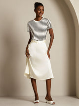 [Hvit Stripe] SilkSilky-NO Short Sleeve Crew Neck T-skjorte for Kvinner 008