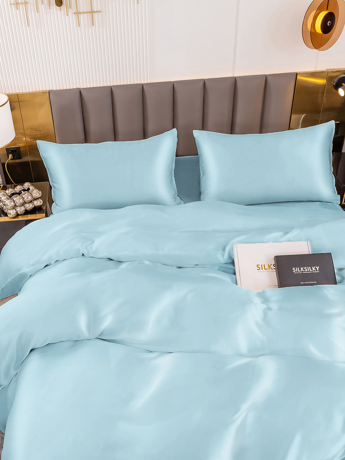 [Lyse Blå] SilkSilky-NO 19Momme Bedding Set 004