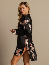[Svart] SilkSilky-NO Long Sleeve Lapel Collar Soveskjorte 003