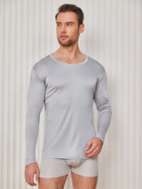 [Lysegrå] SilkSilky-NO Long Sleeve Round Neck T-skjorte for Menn 001