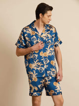 [Navy Drage] SilkSilky-NO Short Sleeve Lapel Collar Pyjamas for menn 001