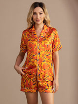 [Oransje Hund] SilkSilky-NO Short Sleeve Lapel Collar Pyjamas for Kvinner 001