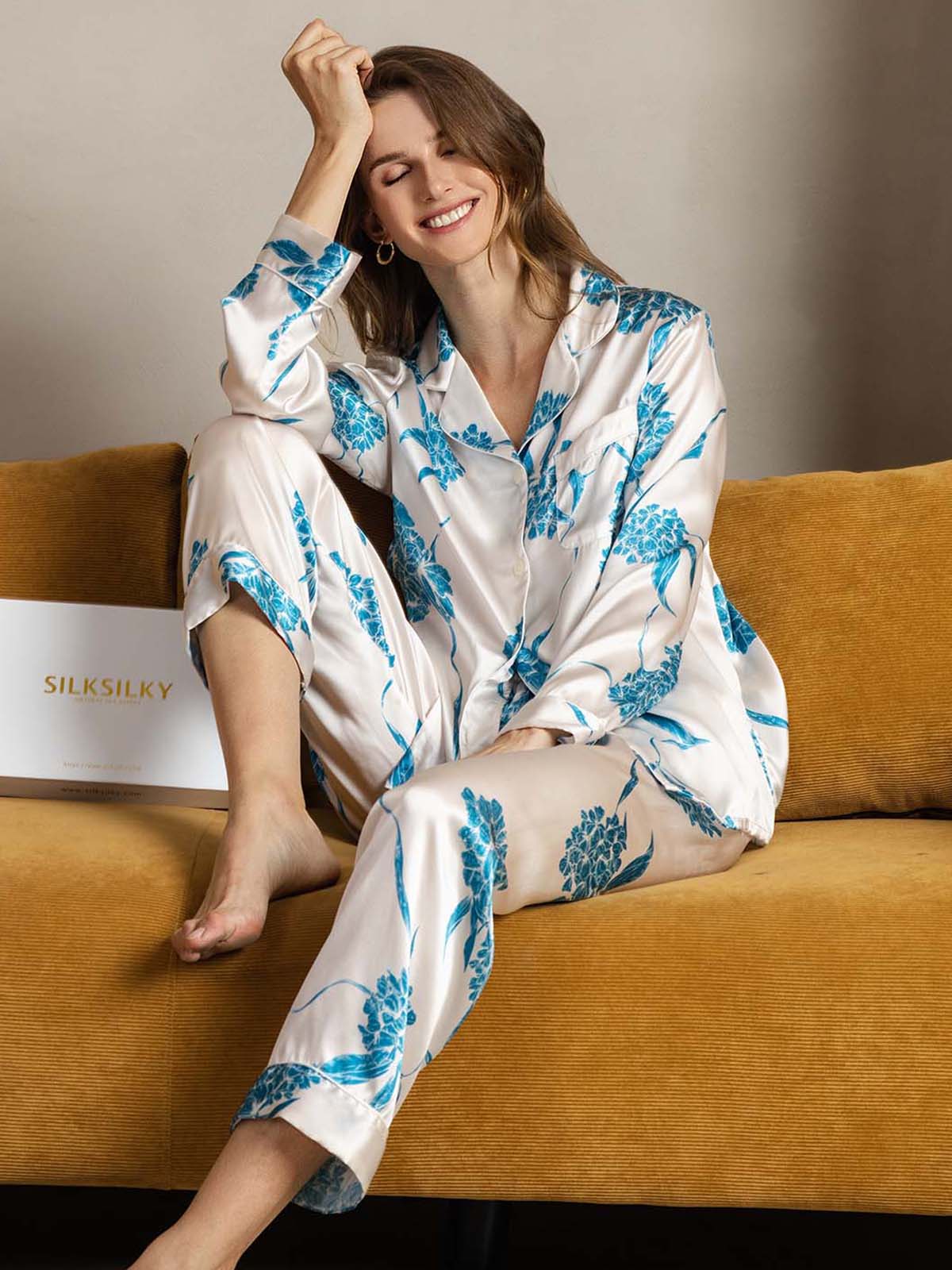 [Blå Blomster] SilkSilky-NO Womens Pajamas 003