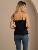 [Svart] SilkSilky-NO V Neck Camisole Topp 002
