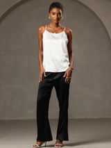 [Hvit] SilkSilky-NO 19Momme Spaghetti Stropp Dyp Rund Halsutringning Camisole Topp 001